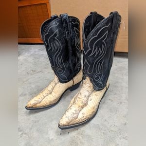 Two Tone Black and White Leather and Snakeskin Western Cowboy Boots